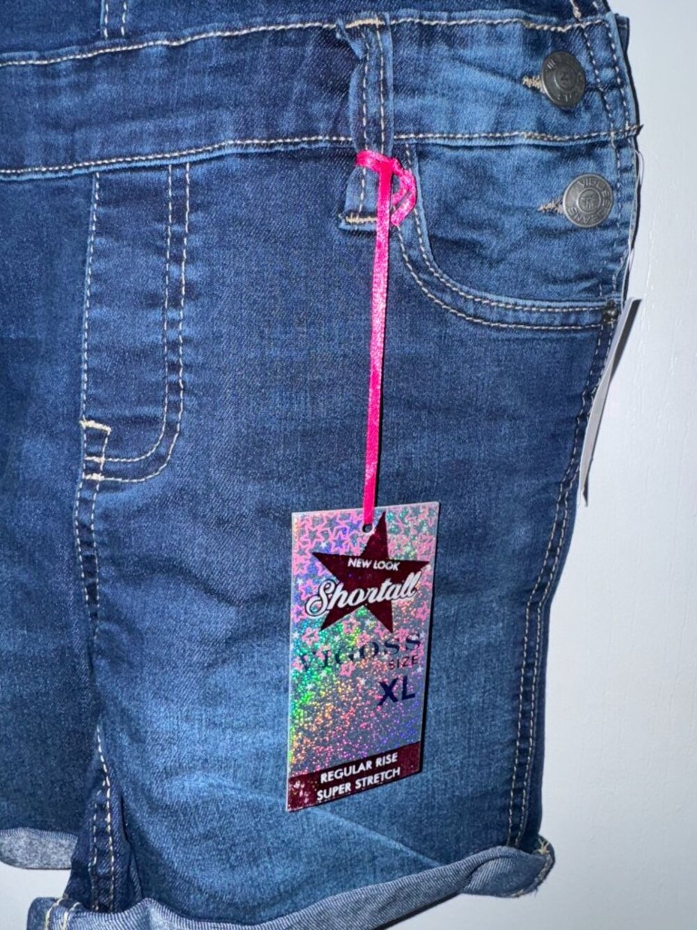 Vigoss Girls Denim Shortalls XL With Star Patch & Checkered Straps - Picture 2 of 5